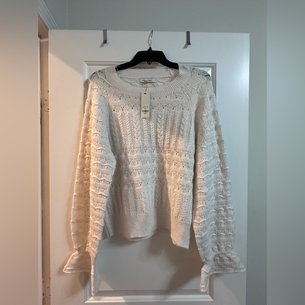 Francesca's Collections Cream Cable Knit Crewneck Sweater